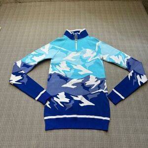 Sweaty Betty Base Layer XS Blue Mountain Jacquard 1/4 Zip Stretch Skiing